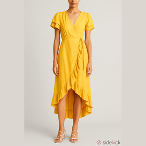 Sonja by Sonja Morgan Women’s Wrap Ruffled Dress Yellow Mustard Bohemian M